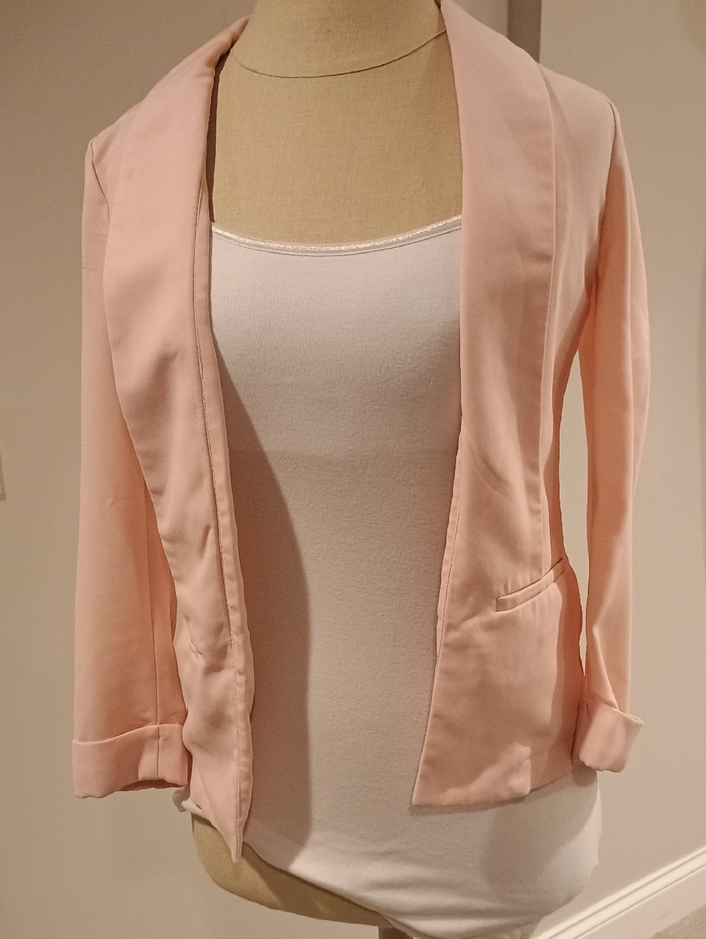 Atmosphere Blush Pink Open-Front Shawl Collar Blazer